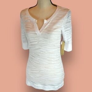 Y2K Energie White Half Sleeve Split V Neck Burnout Tee, Juniors XL NEW